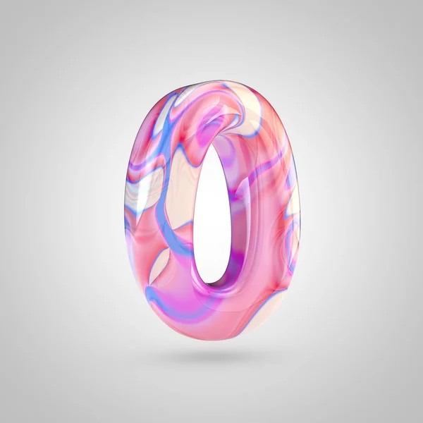 Glossy holographic pink number 0 — Stock Photo, Image