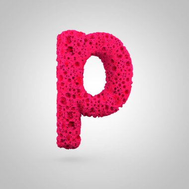 P harfi küçük sünger. Beyaz arka plan üzerinde izole pembe sünger yazı tipinin 3D render.