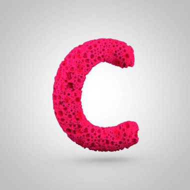 Sünger harf C büyük harf. Beyaz arka plan üzerinde izole pembe sünger yazı tipinin 3D render.
