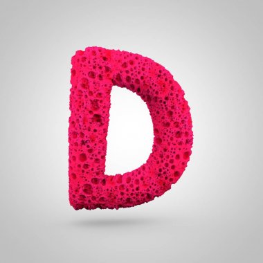 Büyük D harfi sünger. Beyaz arka plan üzerinde izole pembe sünger yazı tipinin 3D render.