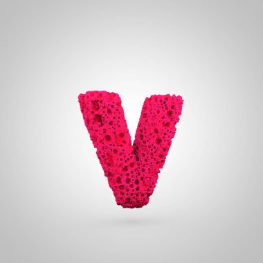 Harf V küçük sünger. Beyaz arka plan üzerinde izole pembe sünger yazı tipinin 3D render.
