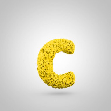C harfi küçük sünger. Beyaz arka plan üzerinde izole sarı sünger yazı tipinin 3D render.
