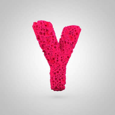 Sünger harf büyük harf Y. Beyaz arka plan üzerinde izole pembe sünger yazı tipinin 3D render.