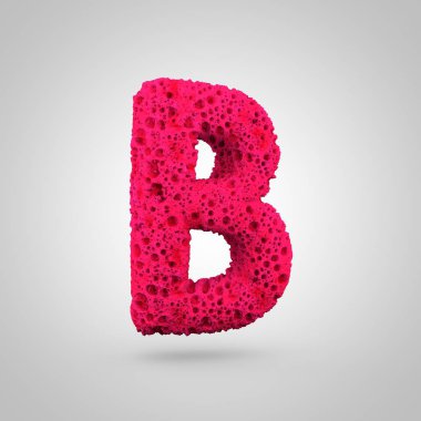 Sünger B büyük harfi. Beyaz arka plan üzerinde izole pembe sünger yazı tipinin 3D render.