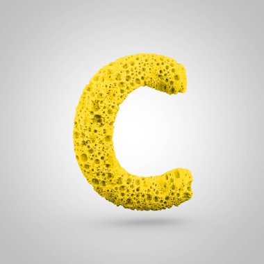 Sünger harf C büyük harf. Beyaz arka plan üzerinde izole sarı sünger yazı tipinin 3D render.