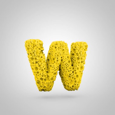 Harf W küçük sünger. Beyaz arka plan üzerinde izole sarı sünger yazı tipinin 3D render.
