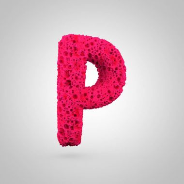 Büyük P harfi sünger. Beyaz arka plan üzerinde izole pembe sünger yazı tipinin 3D render.
