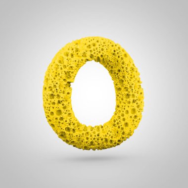 O büyük harfi sünger. Beyaz arka plan üzerinde izole sarı sünger yazı tipinin 3D render.