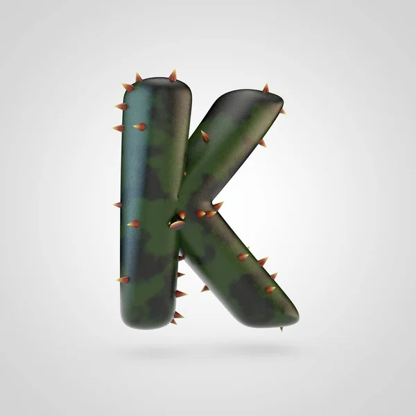 Plant letter K uppercase. 3D rendering of green plant font with spikes isolated on white background.