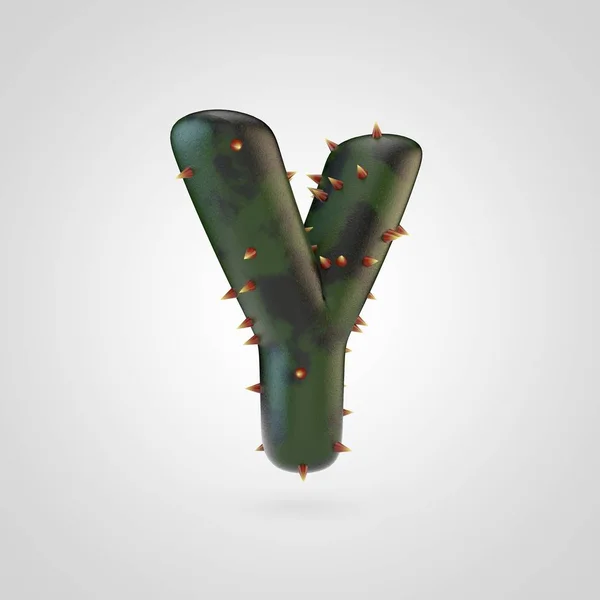 Plant letter Y uppercase. 3D rendering of green plant font with spikes isolated on white background.