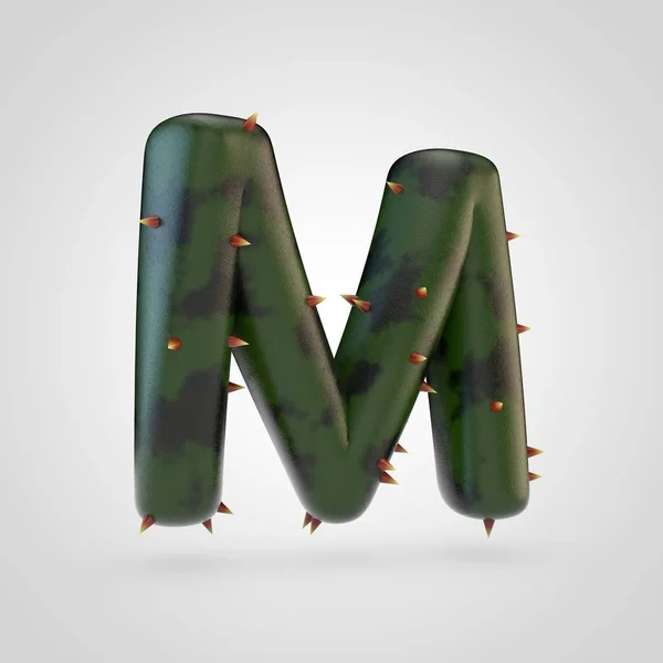 Plant letter M uppercase. 3D rendering of green plant font with spikes isolated on white background.