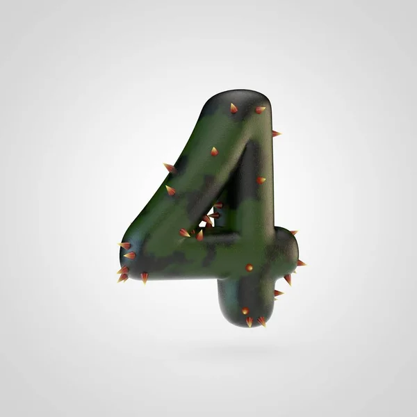 Plant number 4. 3D rendering of green plant font with spikes isolated on white background.