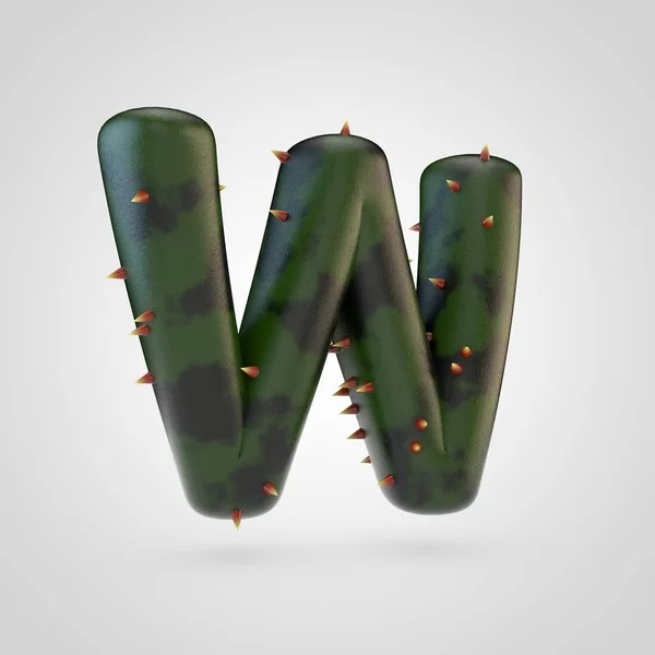 Plant letter W uppercase. 3D rendering of green plant font with spikes isolated on white background.