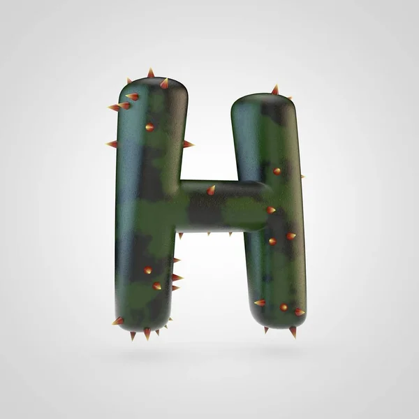 Plant letter H uppercase. 3D rendering of green plant font with spikes isolated on white background.
