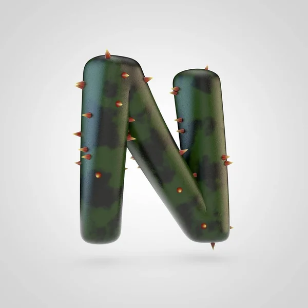 Plant letter N uppercase. 3D rendering of green plant font with spikes isolated on white background.