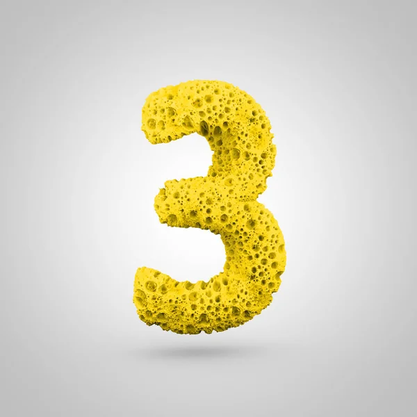 Sponge Number Rendering Yellow Sponge Font Isolated White Background — Stock Photo, Image