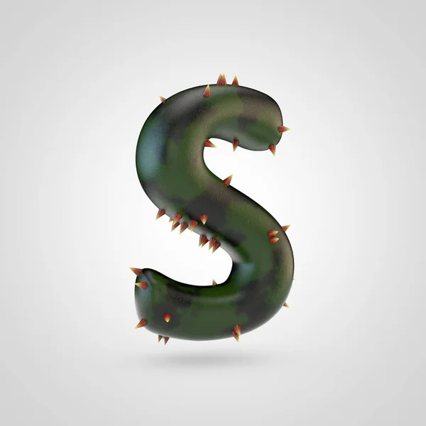 Plant letter S uppercase. 3D rendering of green plant font with spikes isolated on white background.