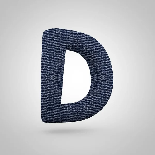 Jeans letra D mayúscula con textura de mezclilla azul aislada sobre fondo blanco . —  Fotos de Stock