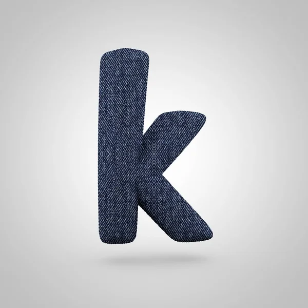 Jeans letra K minúscula con textura de mezclilla azul aislada sobre fondo blanco . —  Fotos de Stock