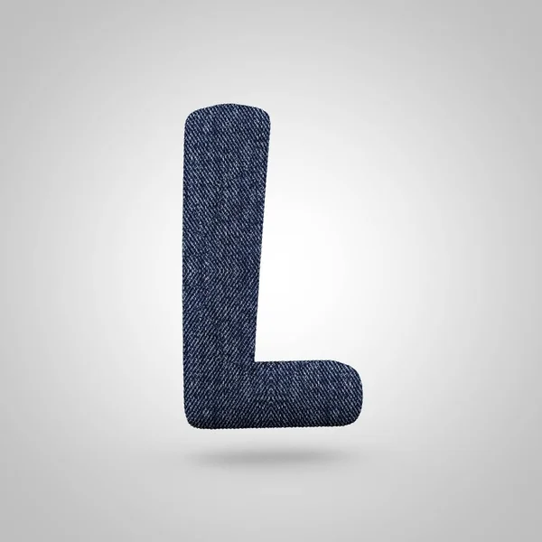 Jeans letra L mayúscula con textura de mezclilla azul aislada sobre fondo blanco . —  Fotos de Stock