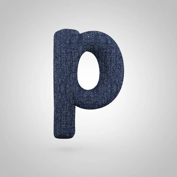 Джинсова літера P з синьою джинсовою текстурою ізольовано на білому тлі . — стокове фото