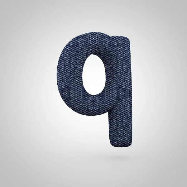 Jeans letra Q minúscula con textura de mezclilla azul aislada sobre fondo blanco . —  Fotos de Stock