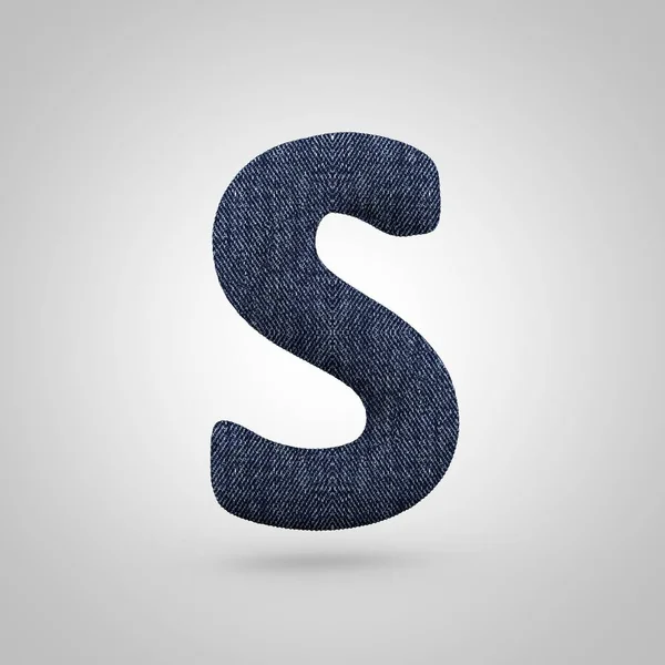 Jeans letter S uppercase with blue denim texture isolated on white background. — Stock Photo, Image