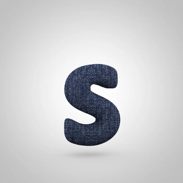 Jeans letter S lowercase with blue denim texture isolated on white background. — Stock Photo, Image