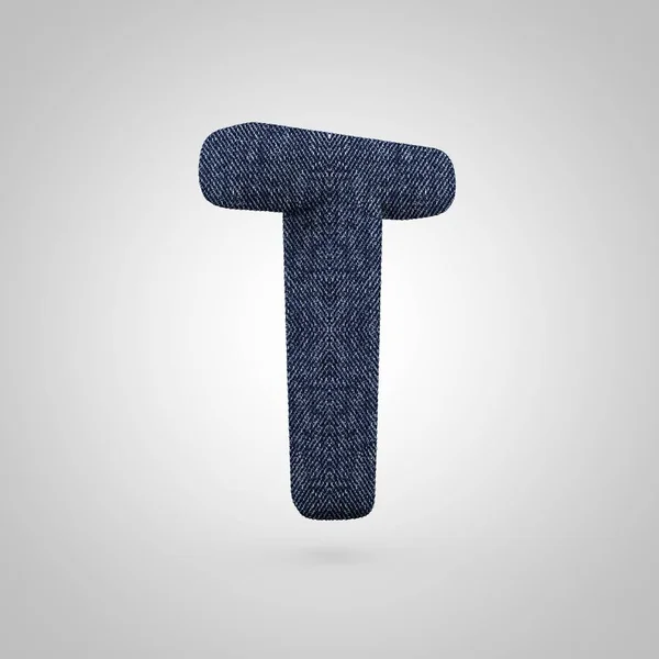 Jeans letra T maiúscula com textura azul denim isolado no fundo branco . — Fotografia de Stock