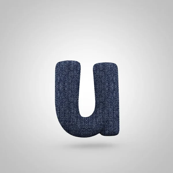 Jeans letra U minúscula con textura de mezclilla azul aislada sobre fondo blanco . —  Fotos de Stock