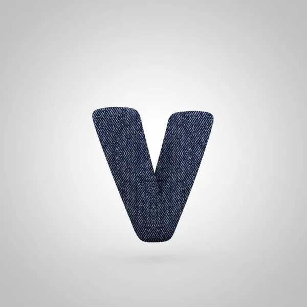Jeans brief V kleine letters met blauwe denim textuur geïsoleerd op witte achtergrond. — Stockfoto