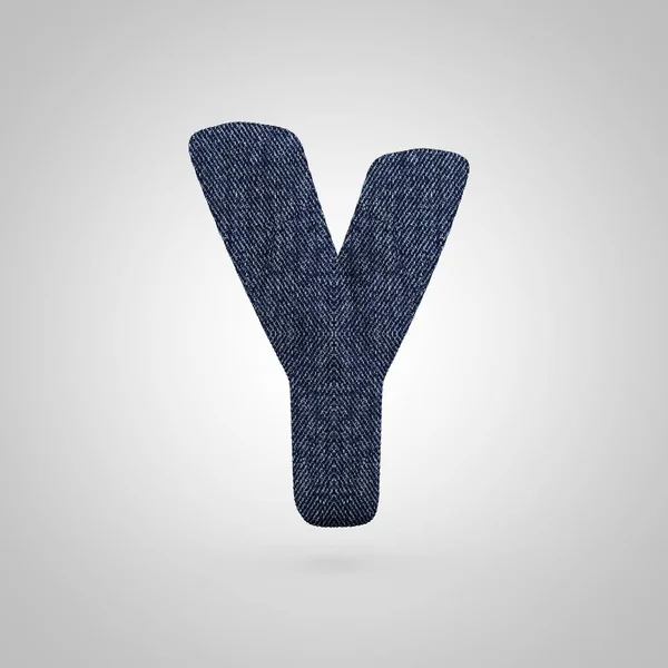 Jeans letra Y maiúscula com textura azul denim isolado no fundo branco . — Fotografia de Stock