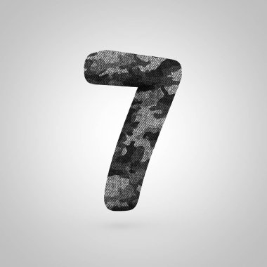 7 numaralı kamuflaj. Beyaz arka plan üzerinde izole kamuflaj doku ile 3D render yazı tipi.