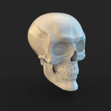 siyah arka plan üzerine izole ışık yansımaları ile 3D render beyaz parlak kafatası