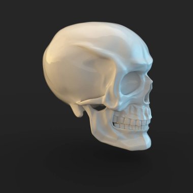siyah arka plan üzerine izole ışık yansımaları ile 3D render beyaz parlak kafatası