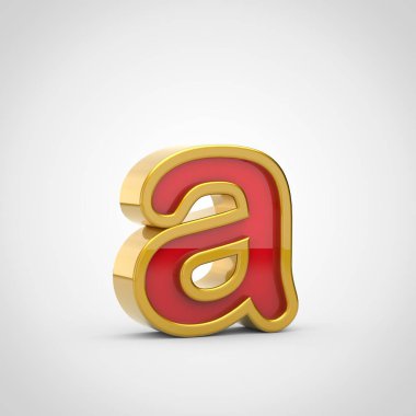 Bir küçük parlak mektup. 3D render kırmızı yazı tipiyle altın Anahat Beyaz arka plan üzerinde izole.