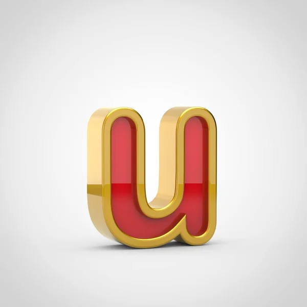 Glossy Letter Lowercase Render Red Font Golden Outline Isolated White — Stock Photo, Image