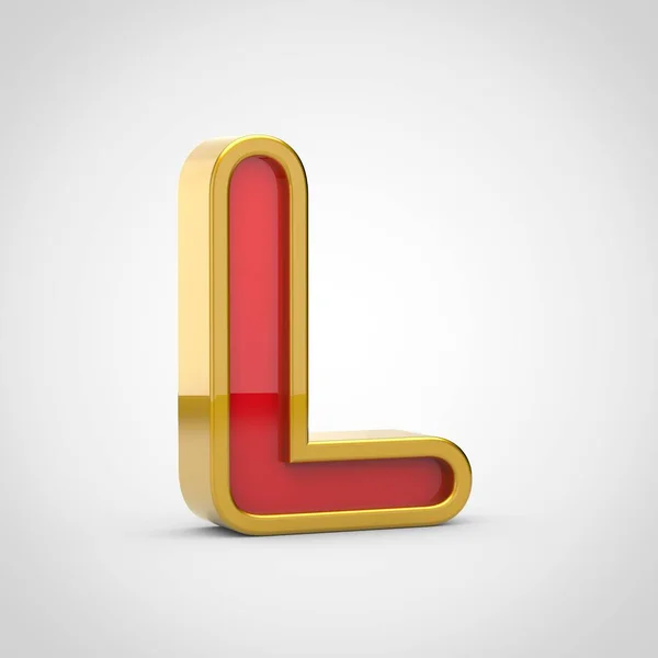 Glossy Letter Uppercase Render Red Font Golden Outline Isolated White — Stock Photo, Image