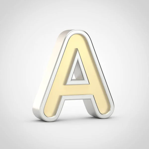 Glossy Letter Uppercase Render Gold Font Silver Outline Isolated White — Stock Photo, Image