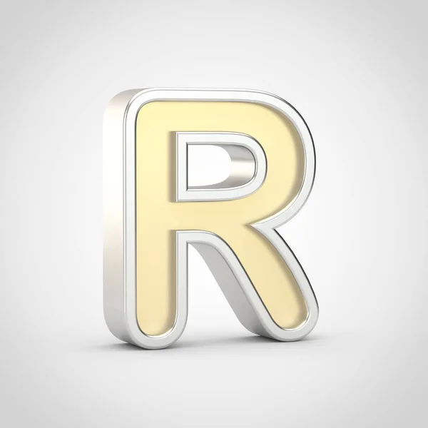 Glossy Letter Uppercase Render Gold Font Silver Outline Isolated White — Stock Photo, Image