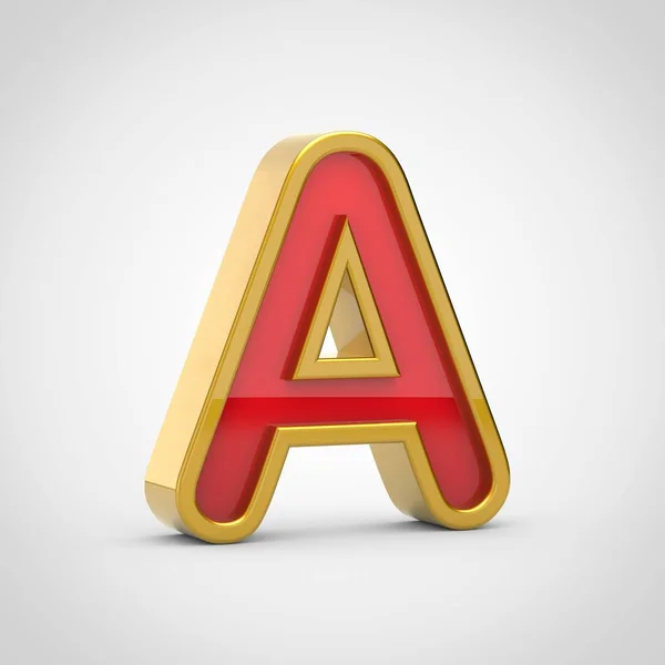 Glossy Letter Uppercase Render Red Font Golden Outline Isolated White — Stock Photo, Image