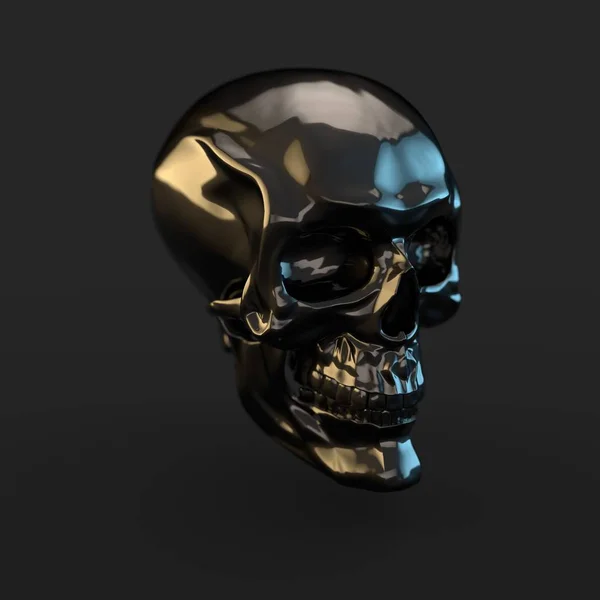 Rendre Crâne Noir Brillant Avec Des Reflets Lumineux Sur Fond — Photo