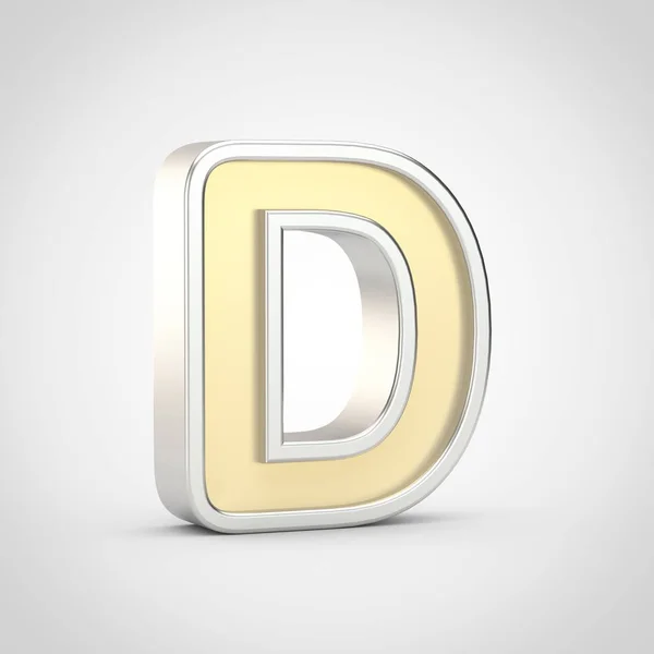 Glossy Letter Uppercase Render Gold Font Silver Outline Isolated White — Stock Photo, Image