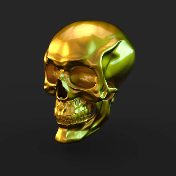 黒い背景に光の反射で レンダリング黄金の光沢のある頭蓋骨  — 無料ストックフォト