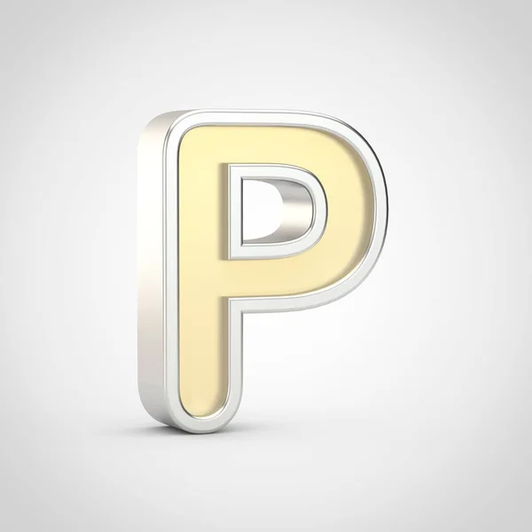 光沢のある文字大文字 銀枠の白い背景で隔離の レンダリング ゴールド フォント — ストック写真