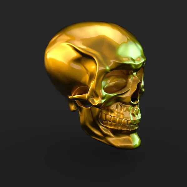 黒い背景に光の反射で レンダリング黄金の光沢のある頭蓋骨 — ストック写真