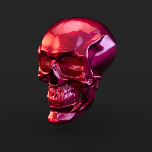 Render Pink Glossy Skull Light Reflections Black Background — Stock Photo, Image