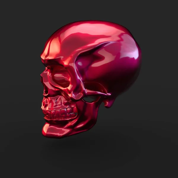 Render Pink Glossy Skull Dengan Pantulan Cahaya Pada Latar Belakang — Foto Stok Gratis