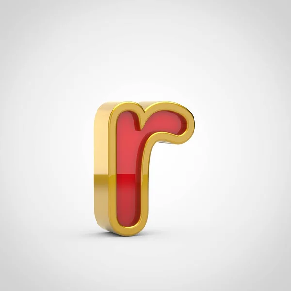 Glossy Letter Lowercase Render Red Font Golden Outline Isolated White — Stock Photo, Image
