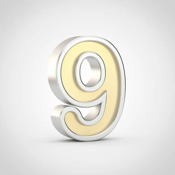 Lettera Lucida Numero Renderizzare Font Oro Con Contorno Argento Isolato — Foto Stock